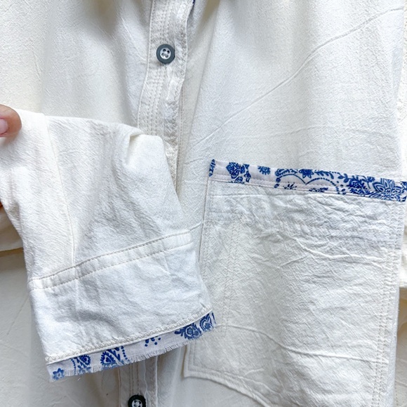 We The Free Free People Two To One Shirt in Ivory Combo Size Large NWOT - Picture 8 of 12